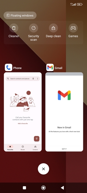 Select the Delete icon to close all running apps