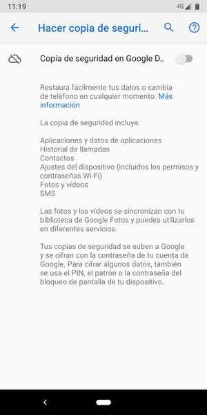 Active Copia de seguridad en Google Drive