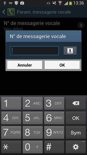 Saisissez Nº de messagerie vocale et sélectionnez OK