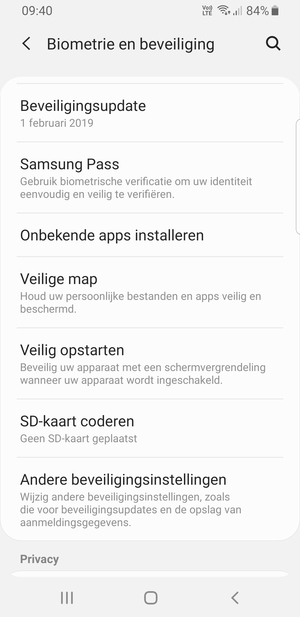 Scroll naar en selecteer Andere beveiligingsinstellingen