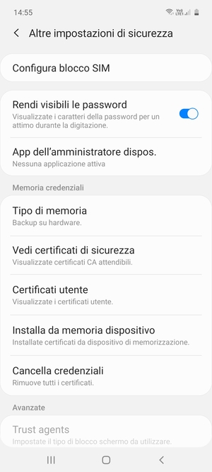 Seleziona Configura blocco SIM