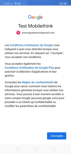 Sélectionnez J'accepte