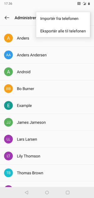 Vælg Exportér alle til telefonen