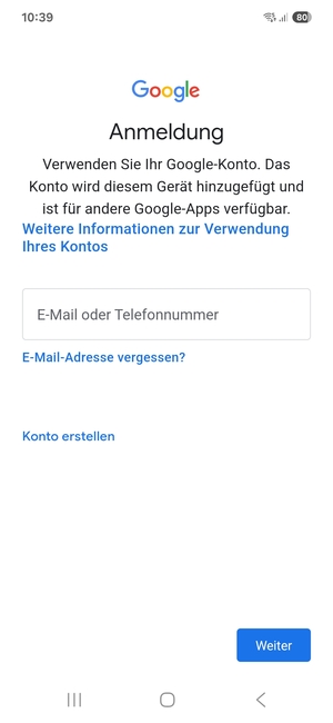Geben Sie Ihre Gmail Adresse ein und wählen Sie Weiter