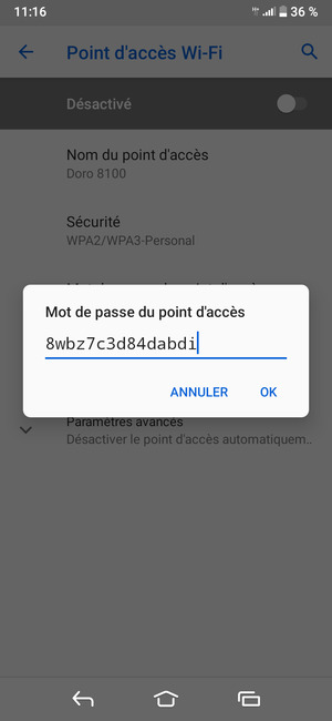 Saisissez un mot de passe de hotspot Wi-Fi d'au moins 8 caractères et sélectionnez OK