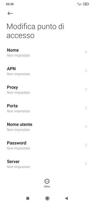Inserisci le informazioni di Internet