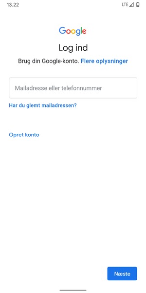 Indtast din e-mailadresse og vælg Næste
