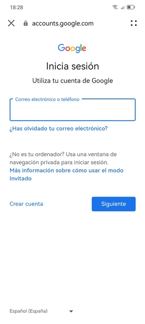 Introduzca su dirección de Gmail y seleccione Siguiente