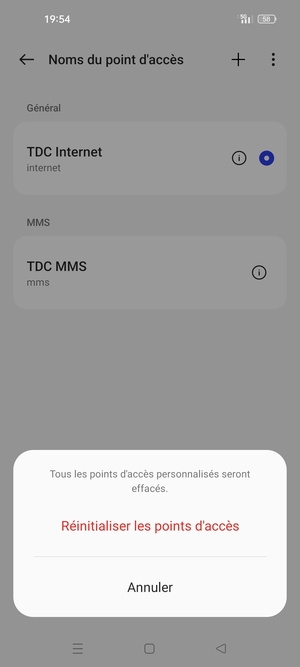 Sélectionnez Réinitialiser les points d'accès