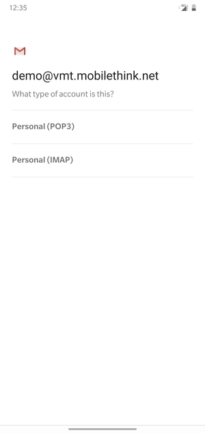 Select Personal (POP3) or Personal (IMAP)