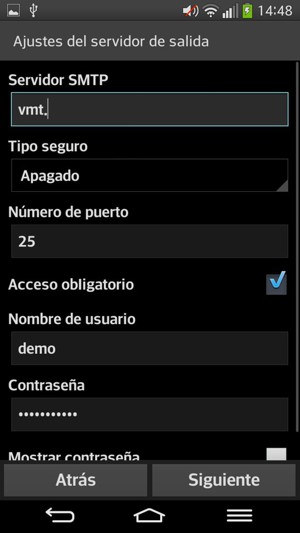 Introduzca la dirección de servidor saliente