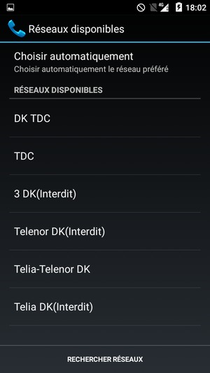 Sélectionnez un opérateur réseau dans la liste