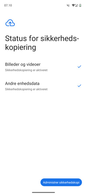 Vælg Administrer sikkerhedskopi