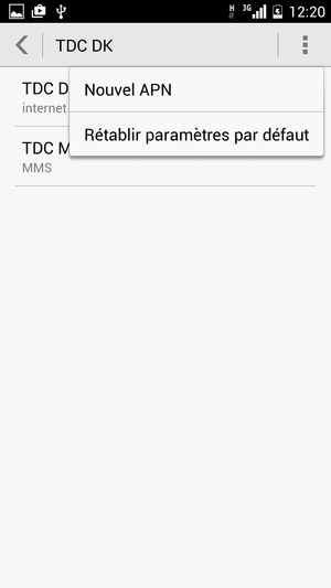 Sélectionnez le bouton du Menu puis Rétablir paramètres par défaut