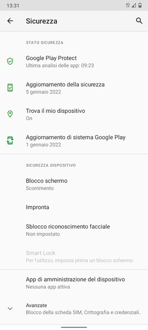 Seleziona Blocco schermo