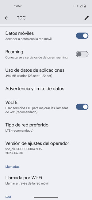 Desplácese y seleccione Tipo de red preferido
