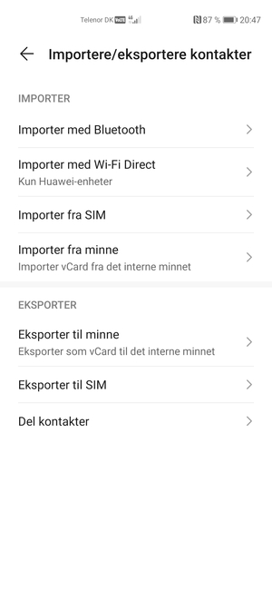 Velg Importer fra SIM