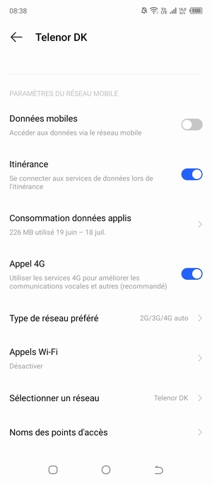 Activer ou désactiver Itinérance