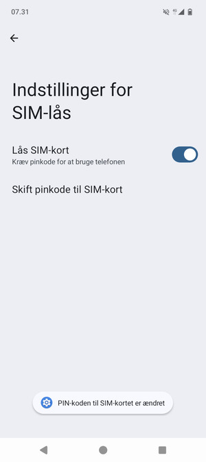 Din PIN-kode til SIM-kort er nu ændret