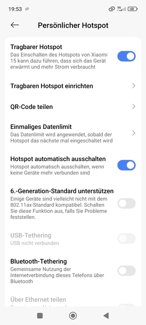 Ihr Handy ist jetzt für die Verwendung als Modem eingerichtet