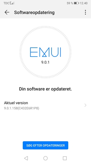 Hvis din telefon er opdateret, vil du se følgende skærmbillede
