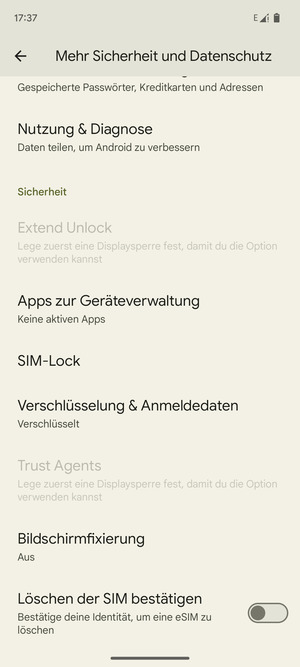 Scrollen Sie und wählen Sie SIM-Lock