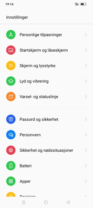 Bla til og velg Passord og sikkerhet