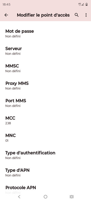 Faites défiler vers le bas et saisissez les informations Internet