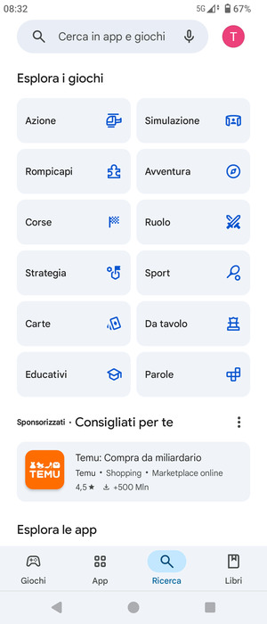 Seleziona la barra di ricerca