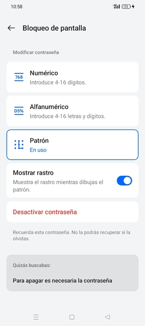 El teléfono ha sido asegurado con un bloqueo de pantalla