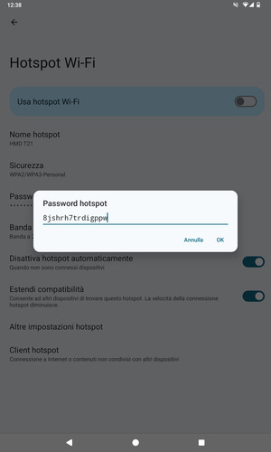 Inserisci una password dell'hotspot Wi-Fi di almeno 8 caratteri e seleziona OK