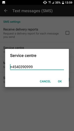 Enter the Service centre number and select OK