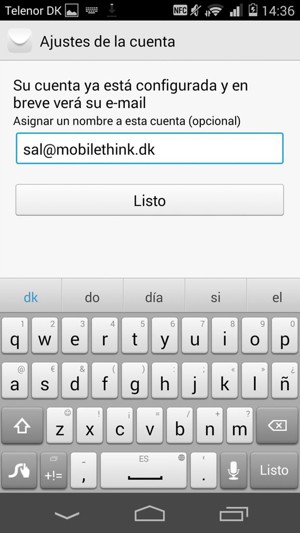 Déle a su cuenta un nombre y seleccione Listo
