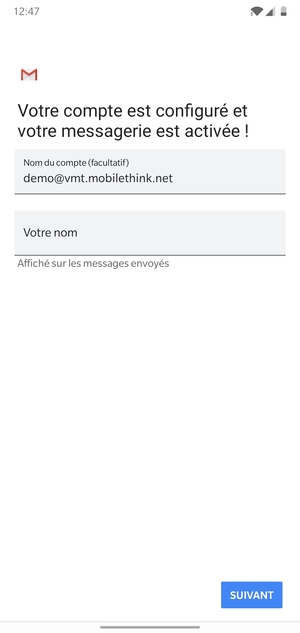Donnez un nom à votre compte et saisissez votre nom. Sélectionnez SUIVANT