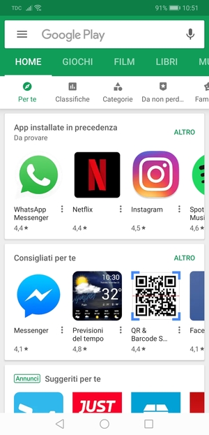 Seleziona la barra di ricerca