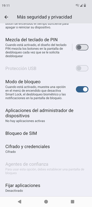 Desplácese y seleccione Bloqueo de SIM