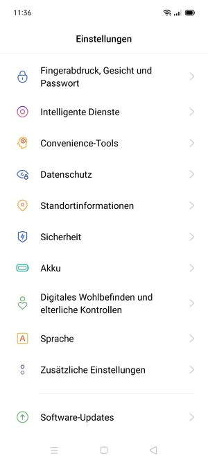 Scrollen Sie und wählen Sie Sicherheit