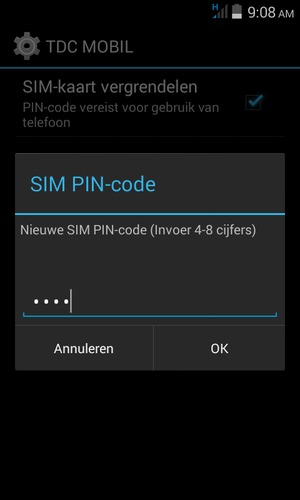 Voer uw Nieuwe SIM PIN-code in en selecteer OK