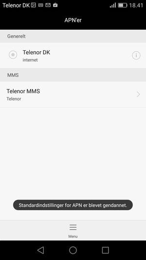 Din telefon vil nulstille til standard internet- og MMS-indstillinger