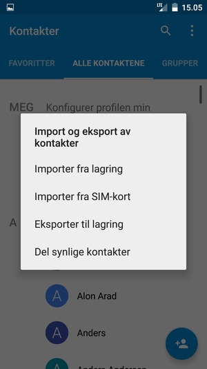 Velg Importer fra SIM-kort