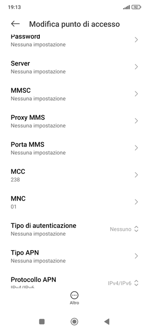 Scorri verso il basso e inserisci le informazioni di internet