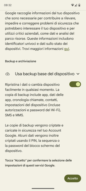 Seleziona Accetto