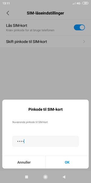 Indtast din Nuværende pinkode til SIM-kort og vælg OK