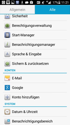 Scrollen Sie und wählen Sie Google