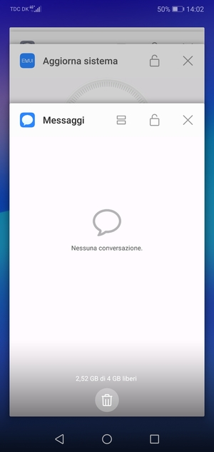 Seleziona l'icona Elimina per chiudere tutte le applicazioni in esecuzione