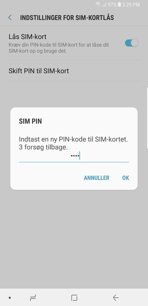 Indtast din Nye PIN-kode til SIM-kort og vælg OK