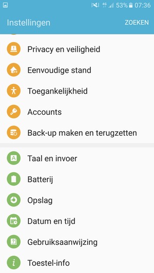 Scroll naar en selecteer Toestel-info