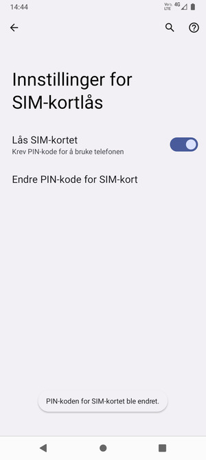 Din PIN-kode for SIM-kort er endret