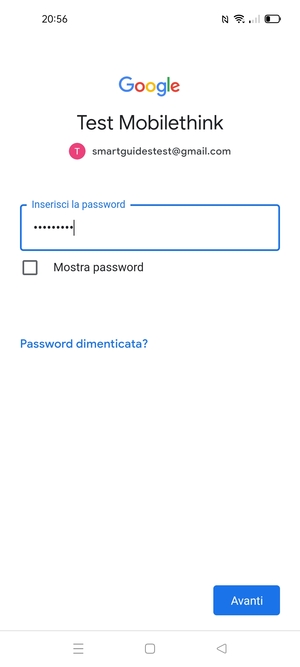 Inserisci la tua password e seleziona Avanti
