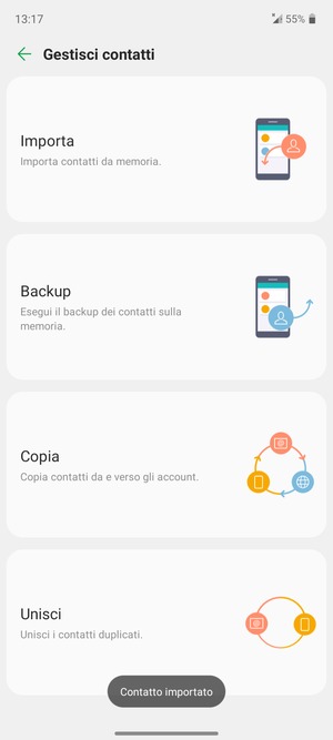 I tuoi contatti verranno salvati sul tuo account Google, e salvati sul tuo telefono la prossima volta che Google sarà sincronizzato.